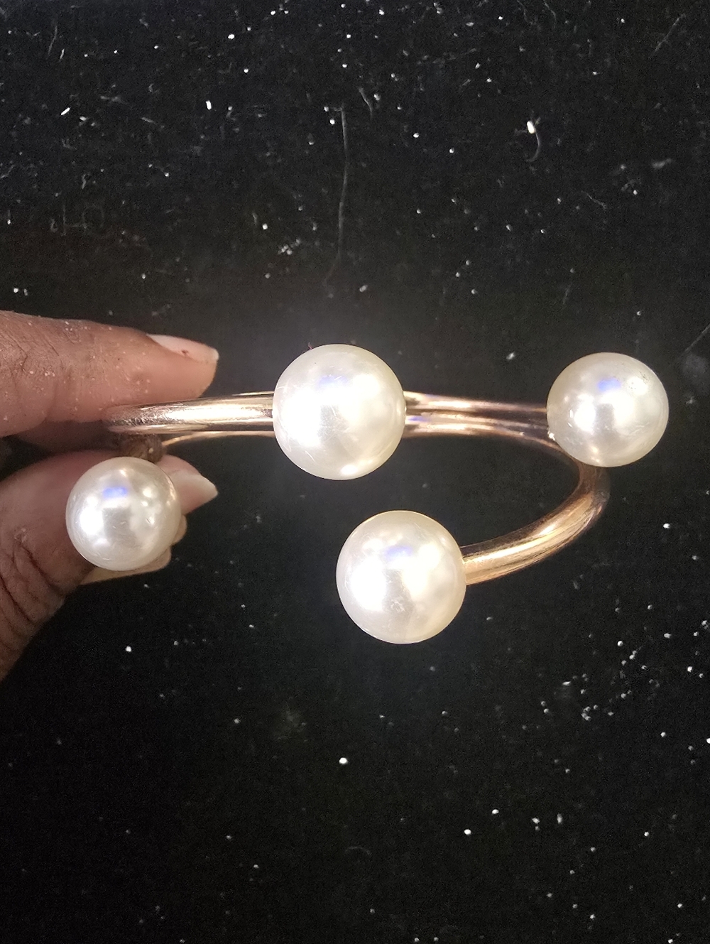 Elegant Artsy Pearl Hinge Bangle Bracelet